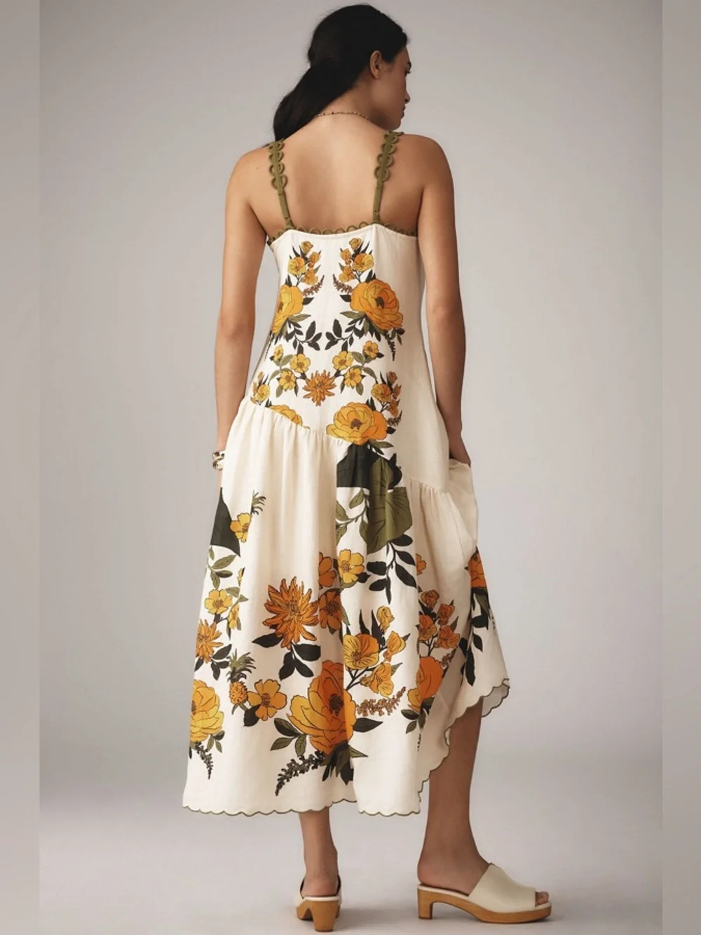 Farm Rio v neck A line cream yellow green floral maxi dress - Picture 3 of 13